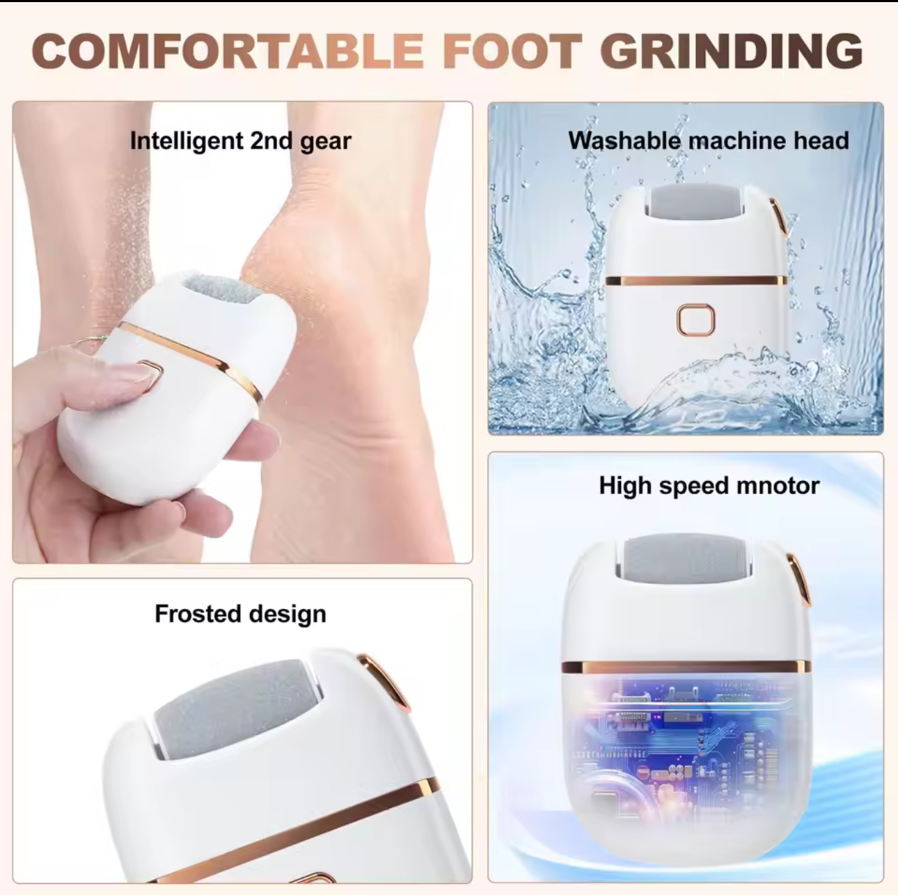 electric foot grinder dead skin callus remover rechargeable foot file dry cracks pedicure tools with 3 grinding heads feet care