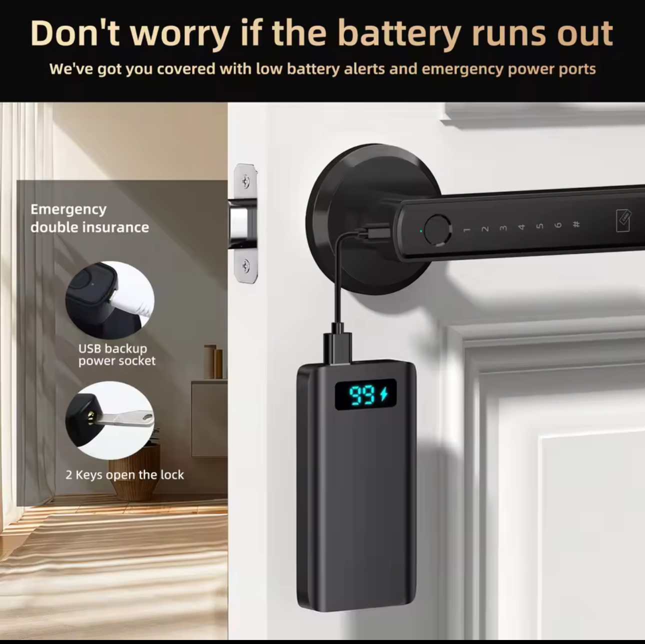 Viladepot Smart Fingerprint Door Lock – Touchscreen Keypad & App Control, Passcode & Keyless Unlock - Image 3