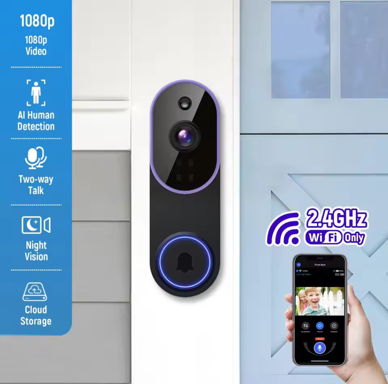 Smart Wireless Video Doorbell Camera – AI Detection, Night Vision, Battery Powered, Cloud Storage - Image 4