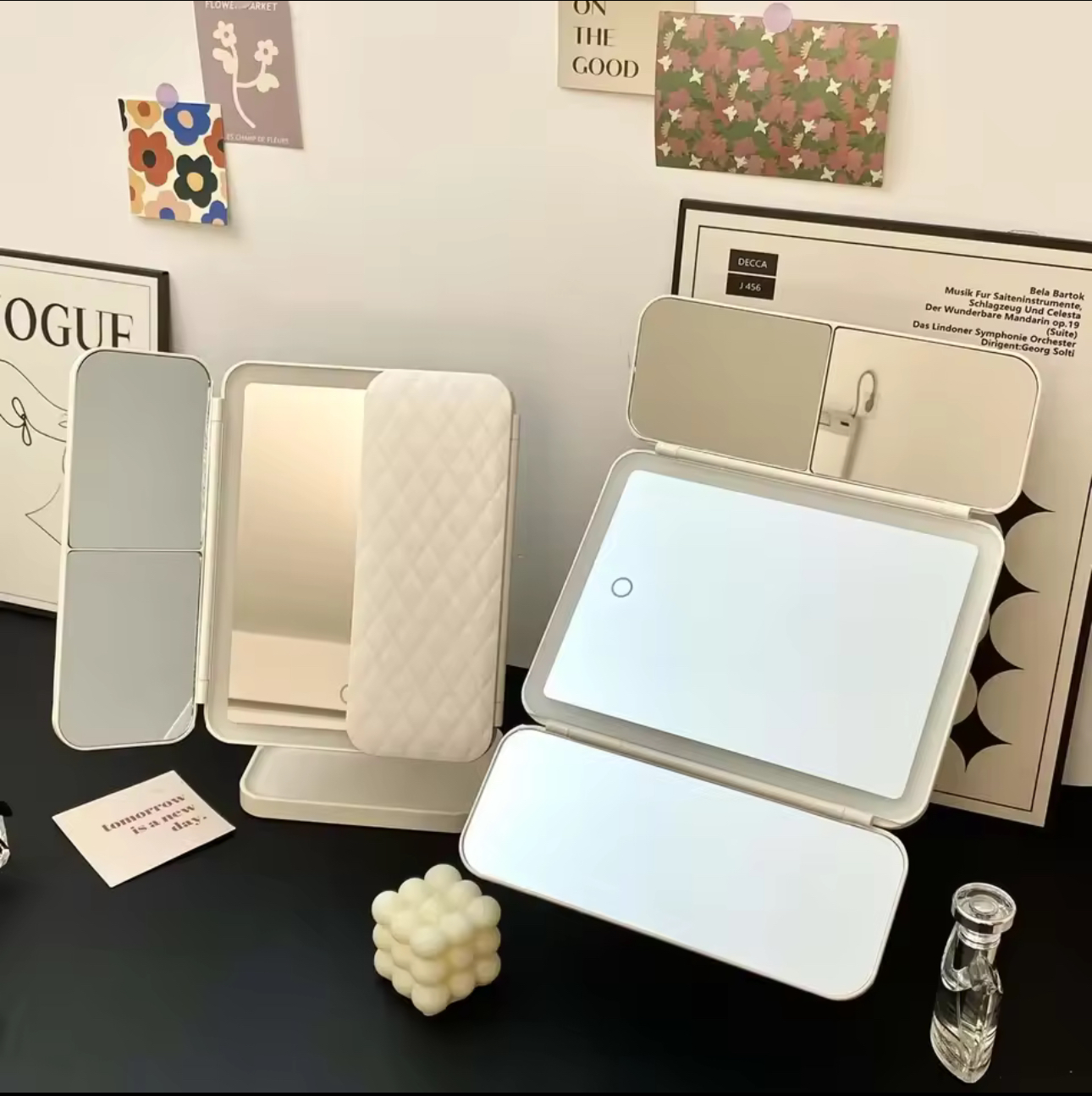 trifold led makeup mirror – touch control, adjustable lighting & portable design