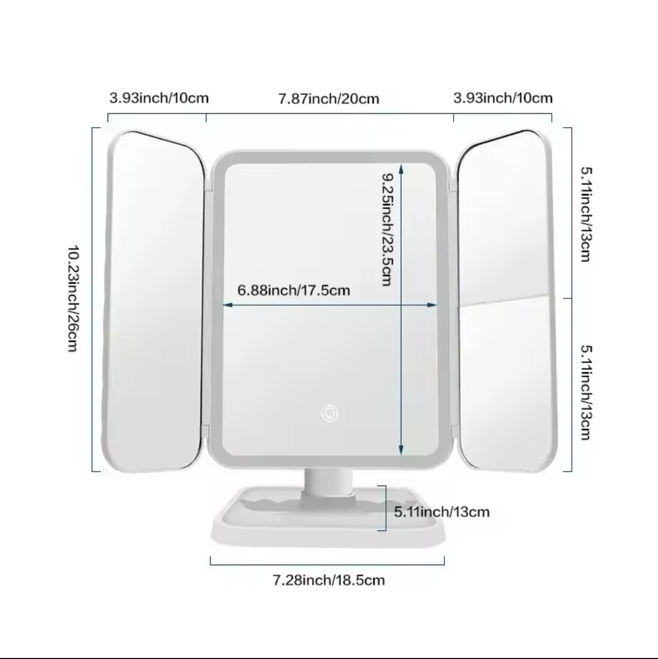 trifold led makeup mirror – touch control, adjustable lighting & portable design
